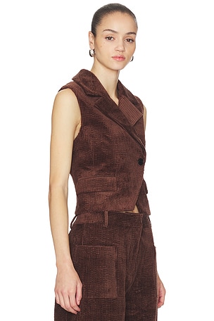 Ganni Seersucker Corduroy Vest in Brown. Size 40. Also