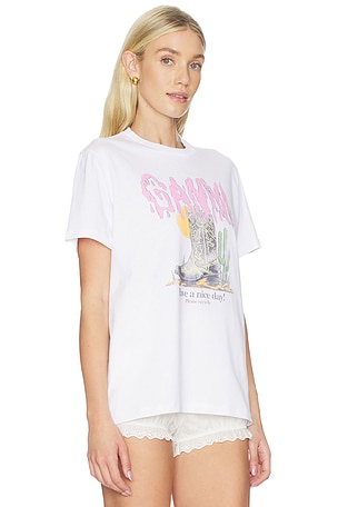 Ganni Basic Cotton Jersey T-shirt Boots Print in White. Size XS. Also