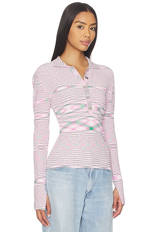 Ganni Spacedyed Knit Polo Top in Pink,Green