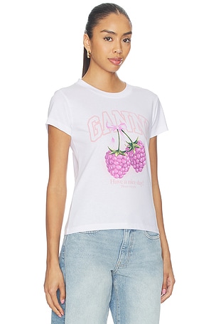 Ganni Baby Fit Raspberry T-shirt en Blanc