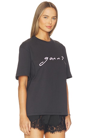 Ganni Heavy Cotton Jersey Relaxed Fit T-shirt in Charcoal