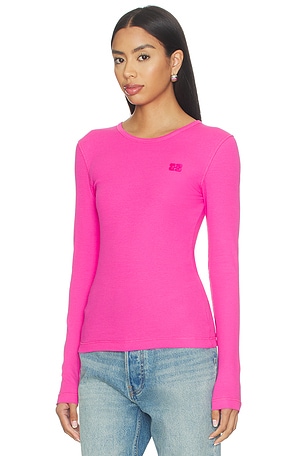 Ganni Soft Cotton Rib Long Sleeve Top in Pink