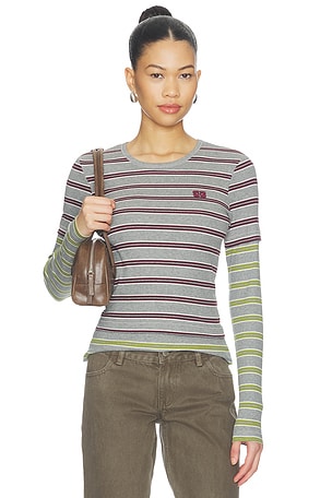 Soft Cotton Rib Long Sleeve Double Layer Top Ganni