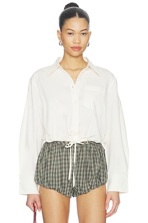 Stretch Cotton Cropped Bowling Shirt Ganni