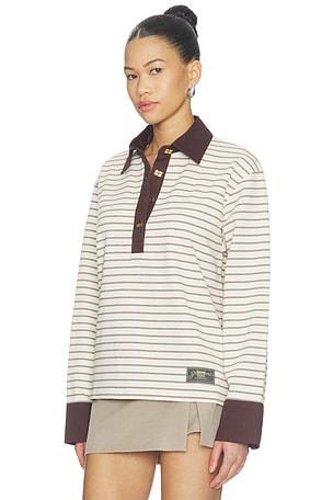Ganni Sengle Pique Polo Top en Chocolat
