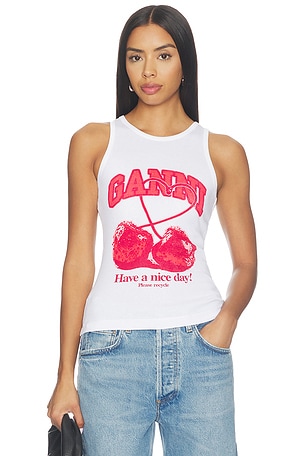 Compact Rib Jersey Tank Cherry Ganni