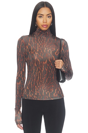 Printed Shiny Jersey Turtleneck Top Ganni