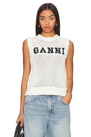 トップス GANNI Cotton Rope Vest Black Black Cotton Rope Vest | GANNI US