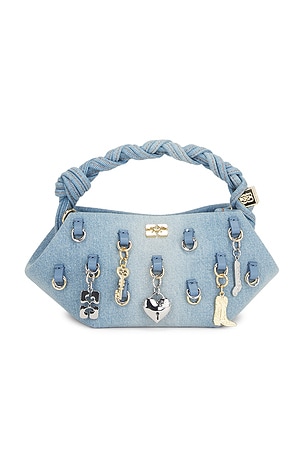 Ganni Washed Denim Charms Bou Mini Bag in Blue
