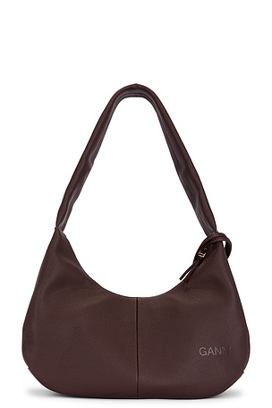 Ganni Grained Medium Hobo Bag in Brown