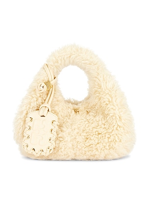 Ganni Mini Fur Hobo Bag in Cream