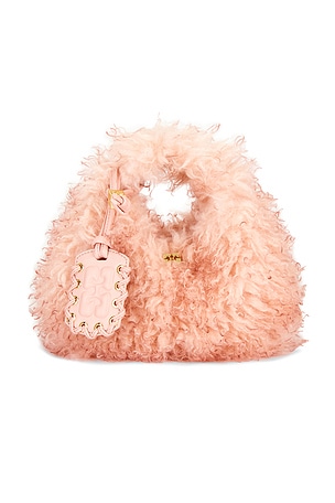 Ganni Mini Fur Hobo Bag in Pink