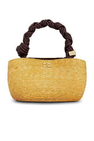Ganni Bou Mini Straw Bag in Tan
