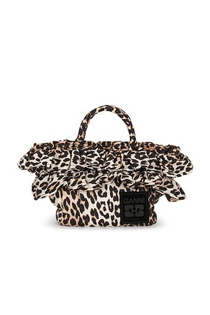 Ganni Mini Shopper Ruffle Print in Brown