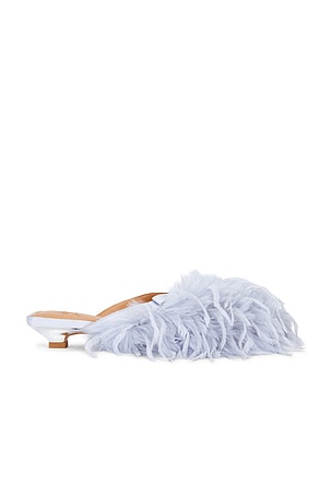 Sue Kitten Heel Mule Faux Feathers Ganni