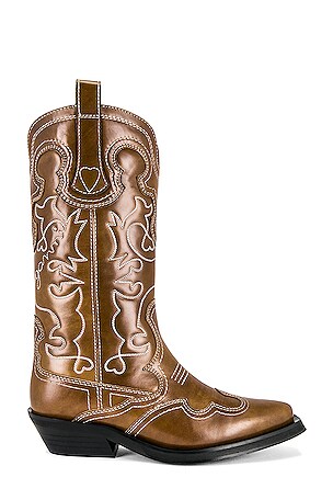 Mid Shaft Embroidered Western Boot Ganni