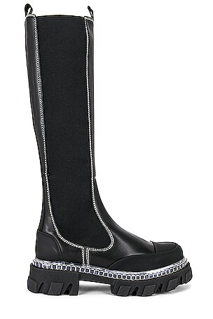 Ganni Cleated High Chelsea Boot in Black | REVOLVE