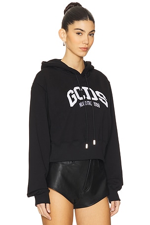 GCDS Logo Crop Hoodie in Black