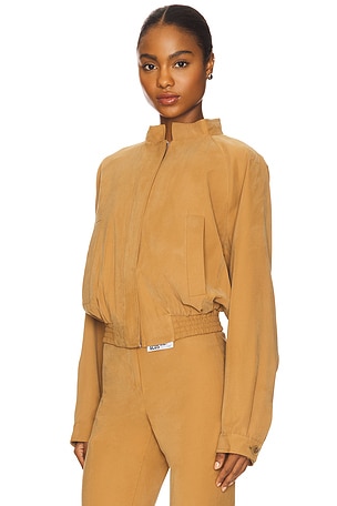 GCDS Cupro Crop Tailoring Bomber in Tan
