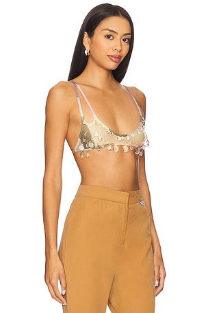 GCDS Rainbow Lame' Sita Drops Bra in Green