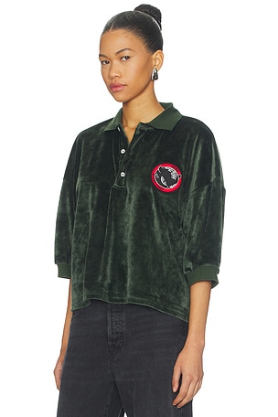 GCDS Chenille Kittho Patch Cropped Polo Shirt in Dark Green