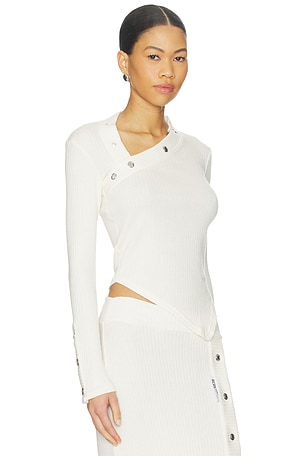 GCDS Ribbed Snap Long Sleeve Top in White