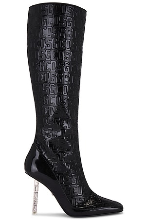 Patent Monogram Logo Chain Boots GCDS