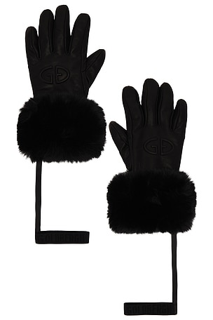 Lady Leather Embossed Logo Mittens Goldbergh