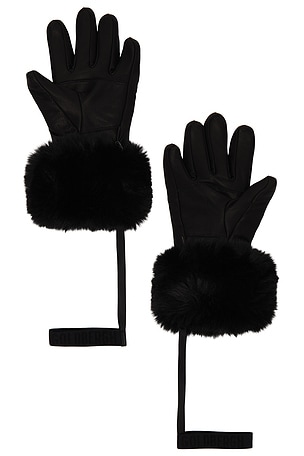 Goldbergh Lady Leather Embossed Logo Mittens in Black