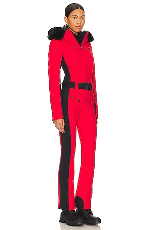 Goldbergh Parry Ski Faux Fur Jumpsuit in Red. Size 42. Also