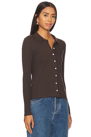 Goldie Lettuce Hem Cardigan in Brown