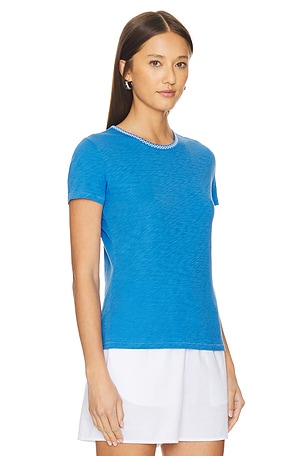 Goldie Embroidered Neck Classic Tee in Blue