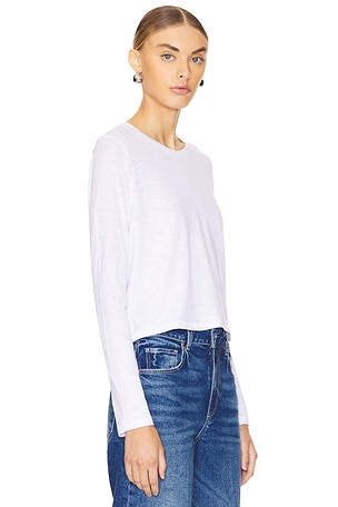 Goldie Long Sleeve Cropped Boy Crew Shirt in White