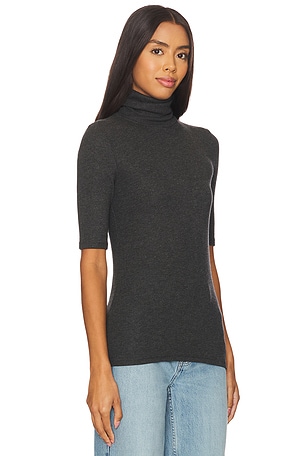 Goldie Ribbed Half Sleeve Turtleneck Top in Charcoal