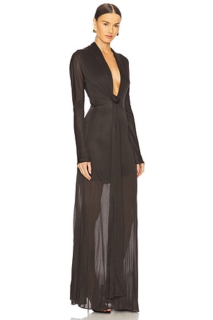 GIUSEPPE DI MORABITO Plunging Maxi Dress in Chocolate