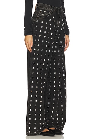 GIUSEPPE DI MORABITO Embellished Wide Leg Jean in Black. Size 28. Also