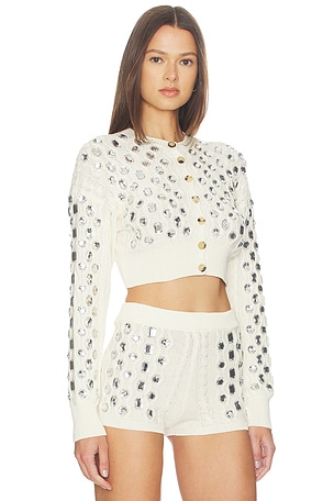GIUSEPPE DI MORABITO Embellished Sweater in Ivory. Size M. Also