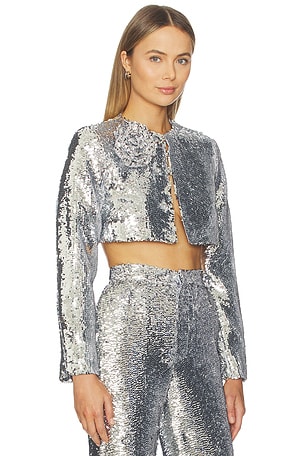 GIUSEPPE DI MORABITO Sequin Jacket in Metallic Silver. Size 42. Also