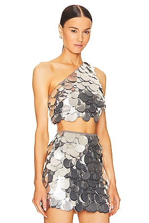 GIUSEPPE DI MORABITO One Shoulder Sequin Top in Metallic Silver