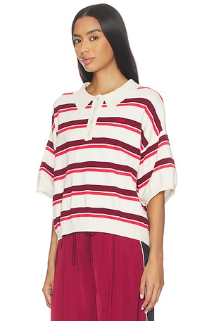 Gestuz Taia Short Sleeve Polo Pullover in White,Burgundy