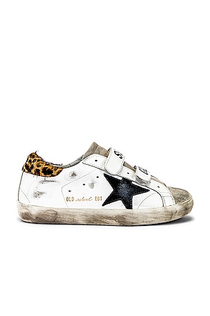 Golden Goose Old School Sneakers in White Leather Leopard Pony REVOLVE