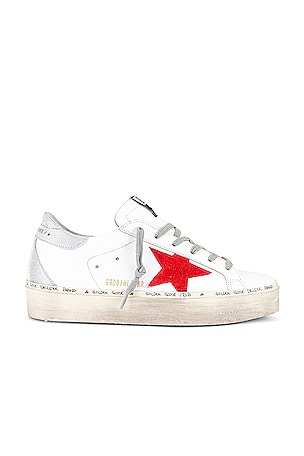 Golden Goose Hi Star Sneaker in White, Ruby Red & Silver