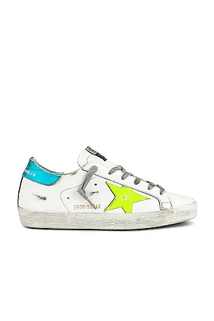 Golden Goose Superstar Sneaker in White, Yellow Fluo, Turquoise