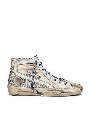 Golden Goose Slide Sneaker in Gold Ice White Beige Brown Leopard REVOLVE