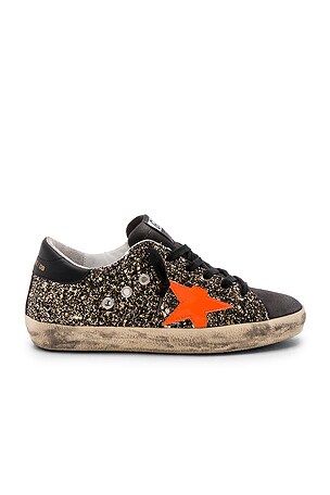 Golden Goose Superstar Sneaker in Black Gold Glitter & Fluo