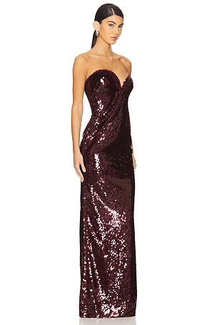 Gaurav Gupta The Sequin Sculpted Column Gown in Wine