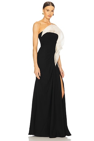 Gaurav Gupta Monochromatic Ruffle Drape Gown in Black