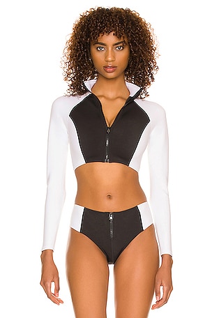 GIGI C Missy Surf Jacket Bikini Top in Black & White | REVOLVE