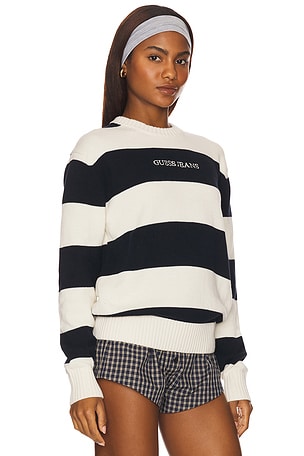 Guess Jeans Long Sleeve Striped Sweater in Cream