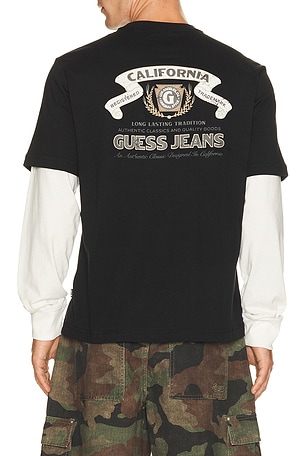 Guess Jeans Regular Fit Double Layer Tee in Black